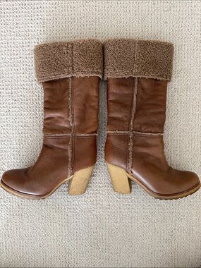 PRADA Classic Tall Brown Shearling-Lined Women’s Boots, Western Boho, Country